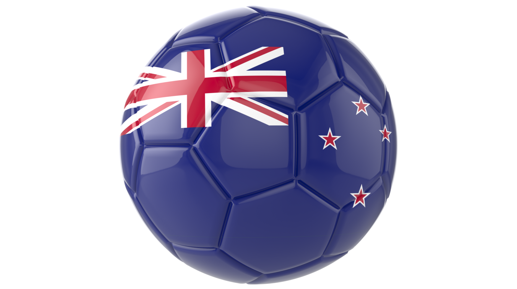 3d realistic soccer ball with the flag of New Zealand on it isolated on transparent PNG background
