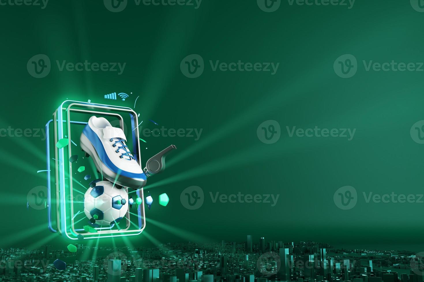 3d football object design. realistic rendering. abstract futuristic background. 3d illustration. motion geometry concept. sport competition graphic. tournament game bet content. soccer ball element. photo