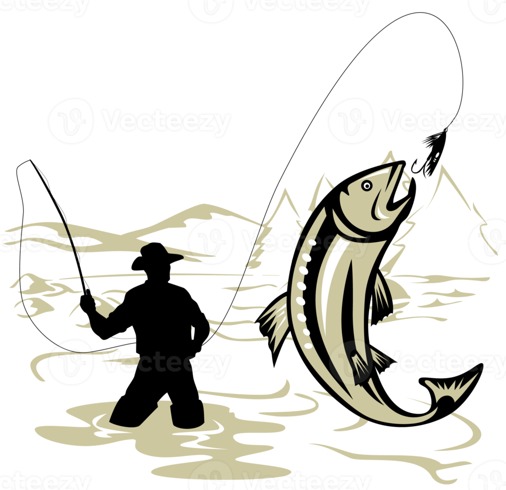 volare pescatore attraente salto trota png