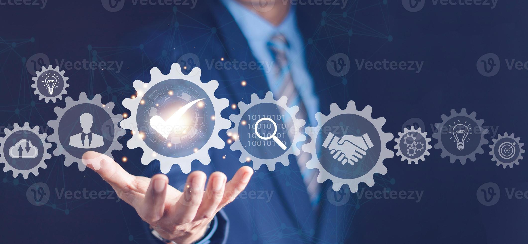 Business process management and automation with person validating document in workflow. Digital transformation, BPM and RPA to increase efficiency and productivity at work. photo