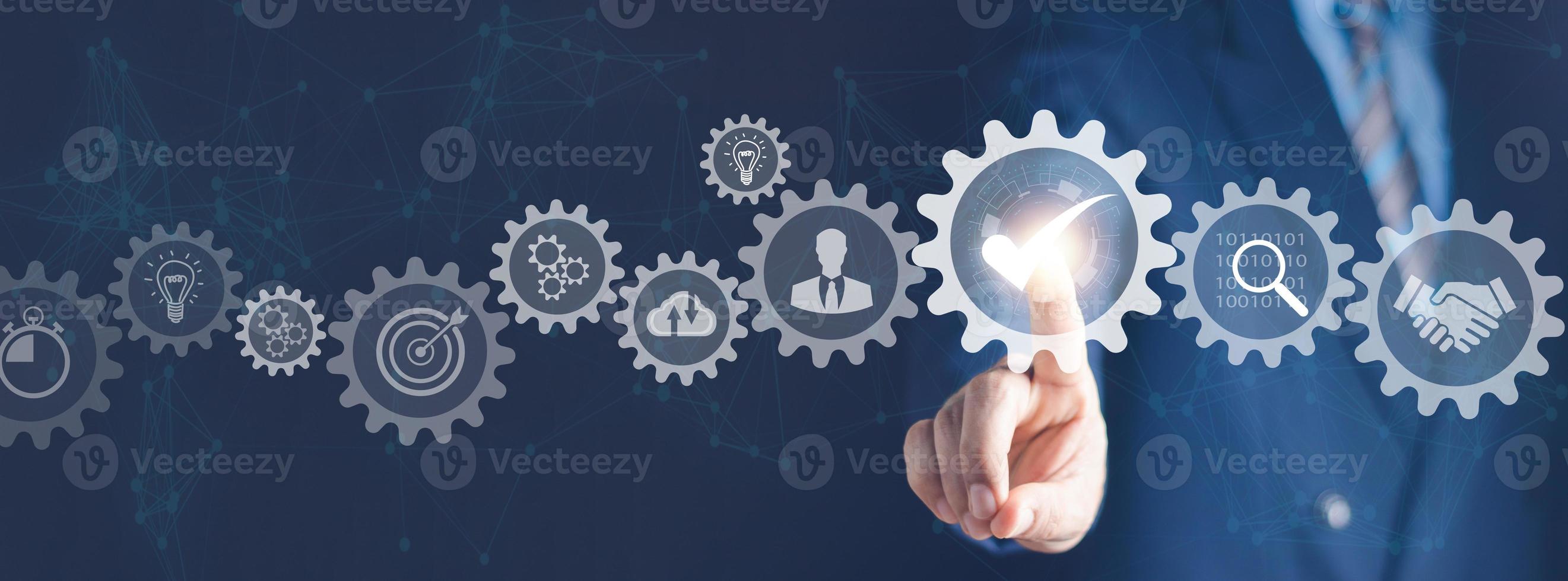 Business process management and automation with person validating document in workflow. Digital transformation, BPM and RPA to increase efficiency and productivity at work. photo
