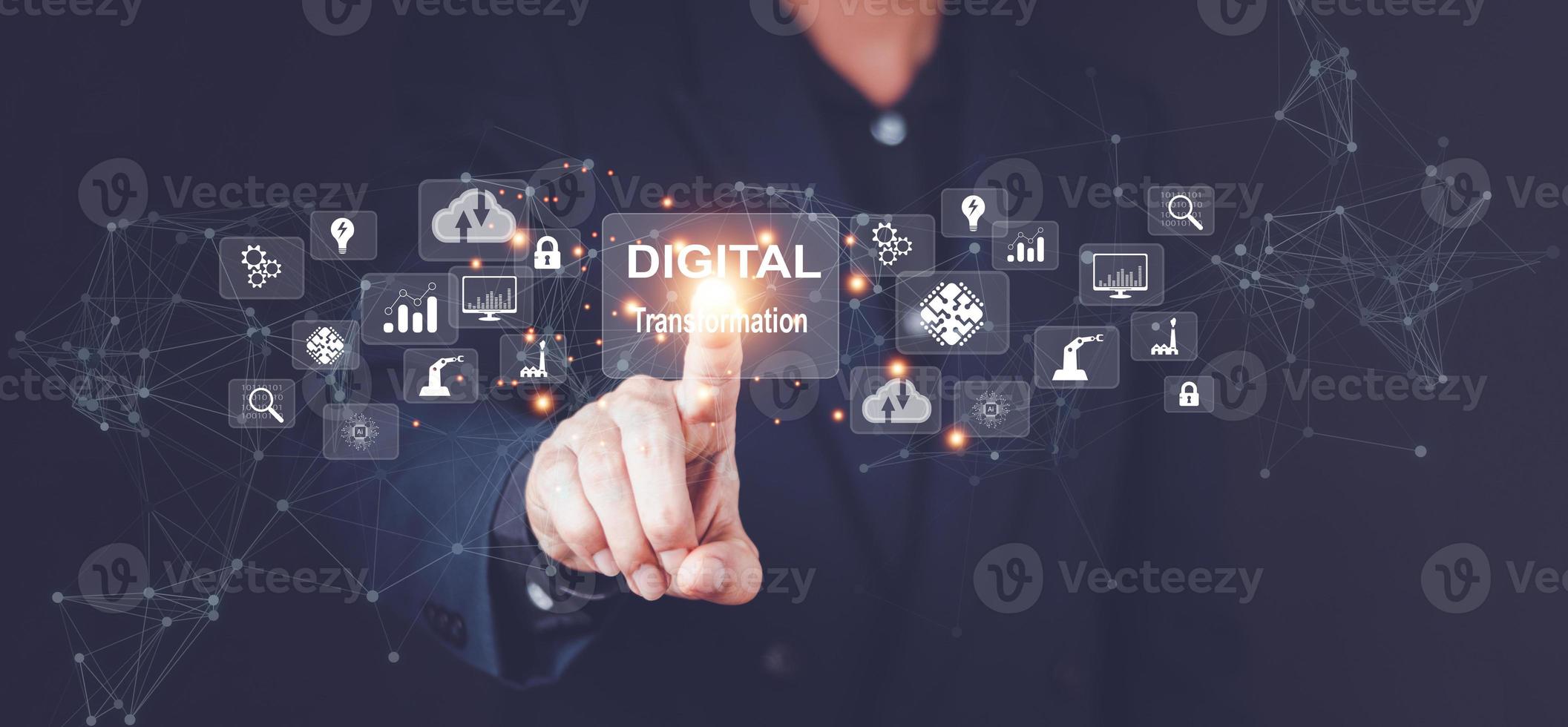 Digital transformation technology strategy, digitization and digitalization of business processes and data, optimize and automate operations, customer service management, internet and cloud computing photo