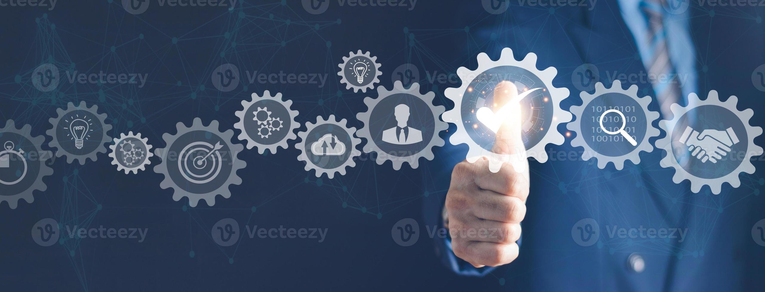 Business process management and automation with person validating document in workflow. Digital transformation, BPM and RPA to increase efficiency and productivity at work. photo
