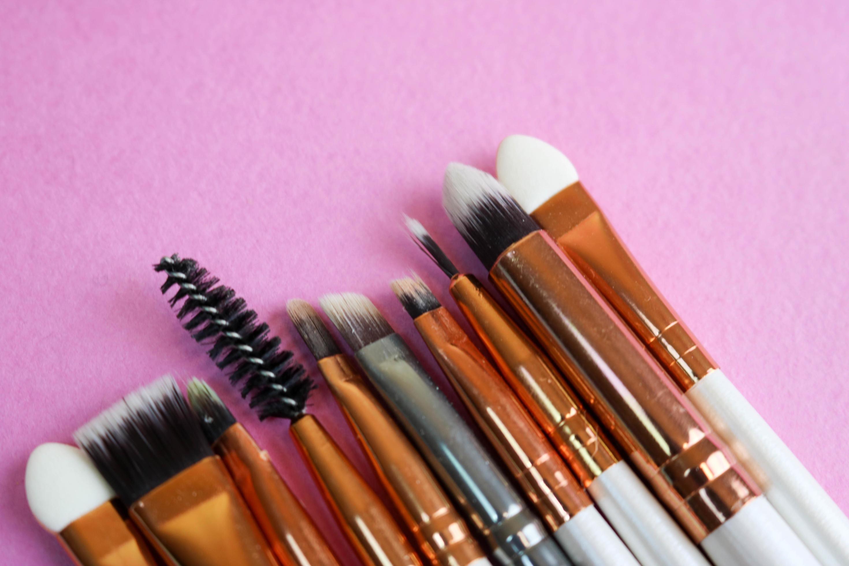 A set of beautiful different soft brushes for makeup from natural nap