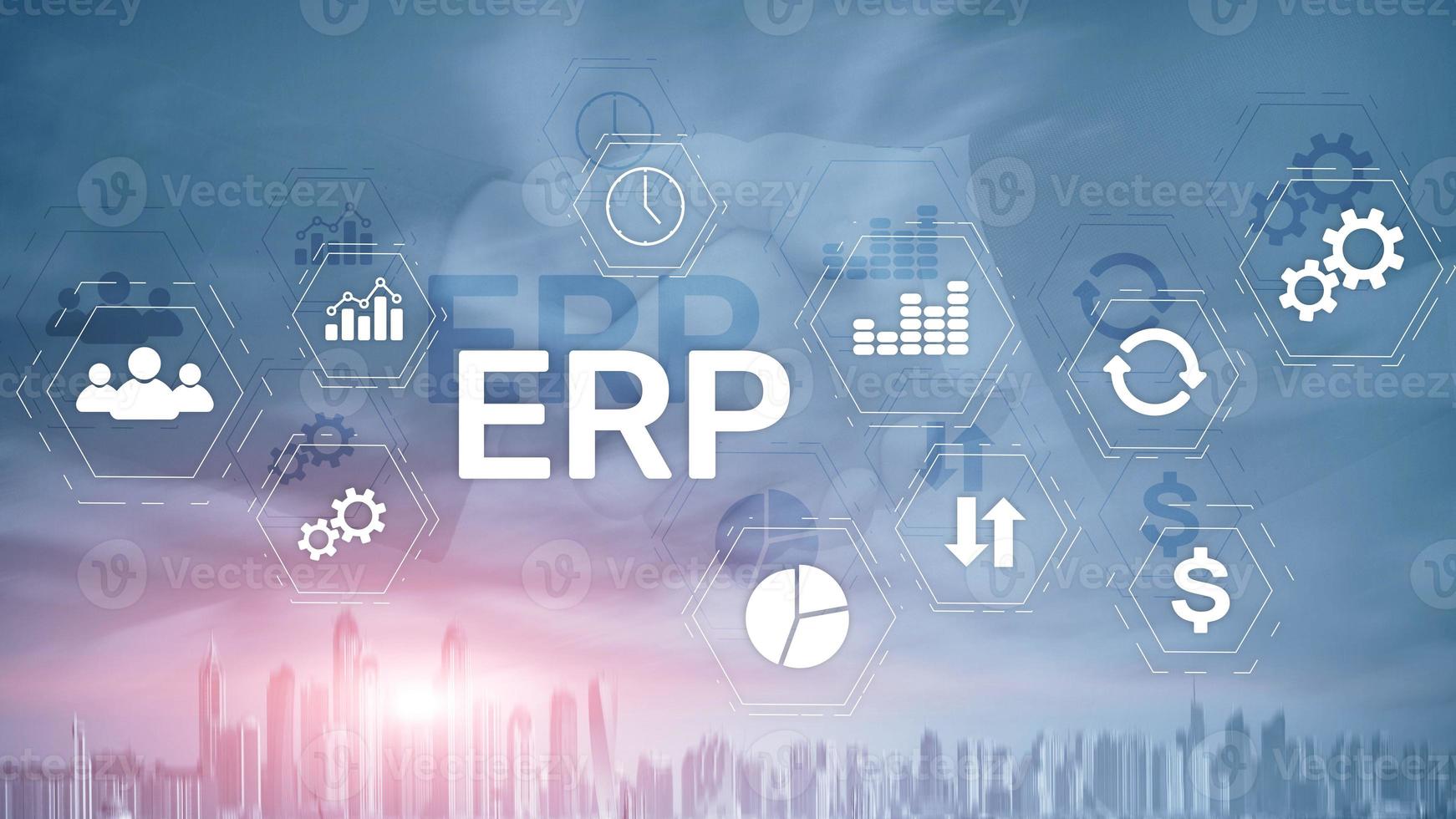 ERP system, Enterprise resource planning on blurred background. Business automation and innovation concept. photo