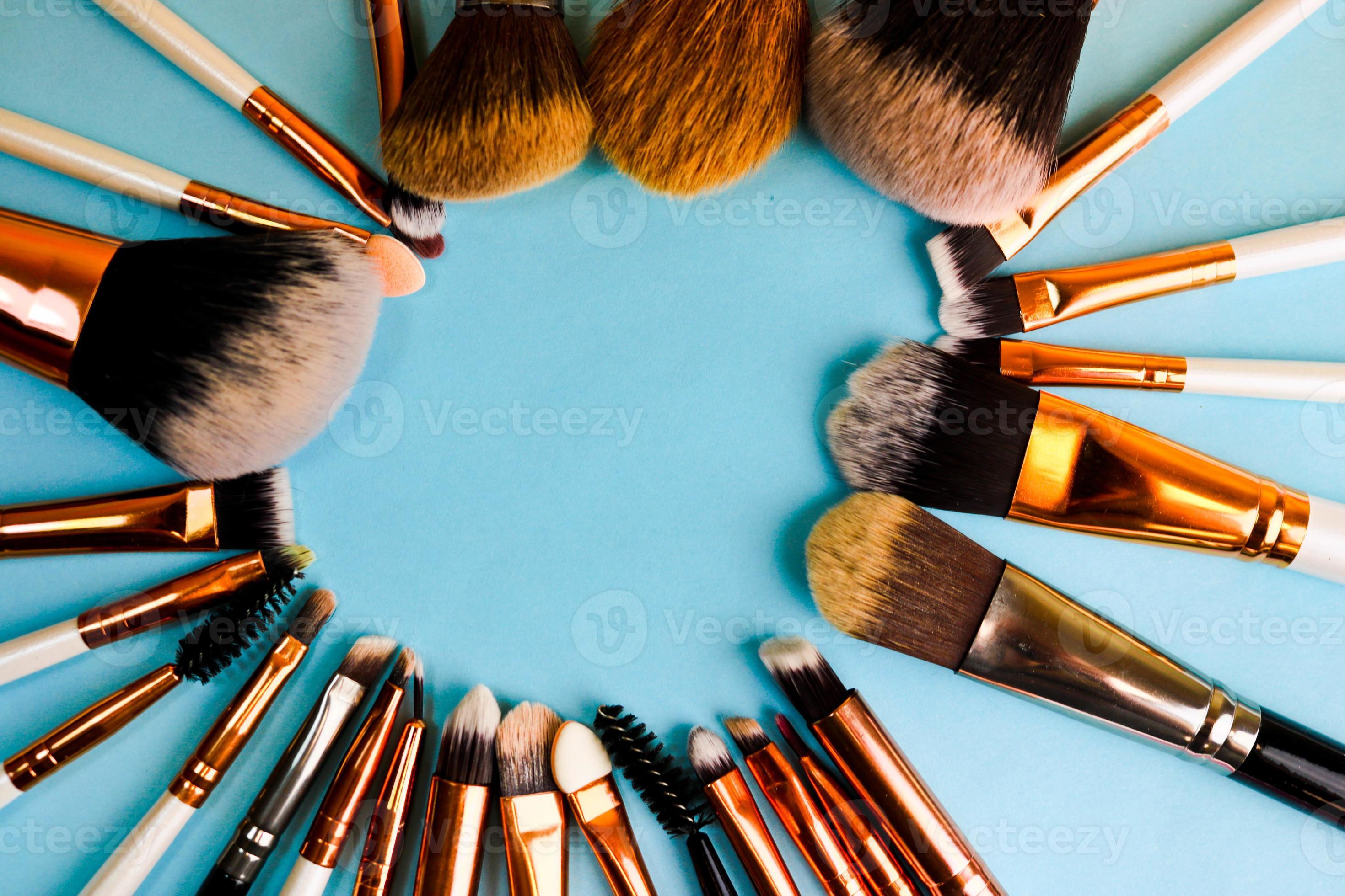 A frame from a set of beautiful different soft makeup brushes from