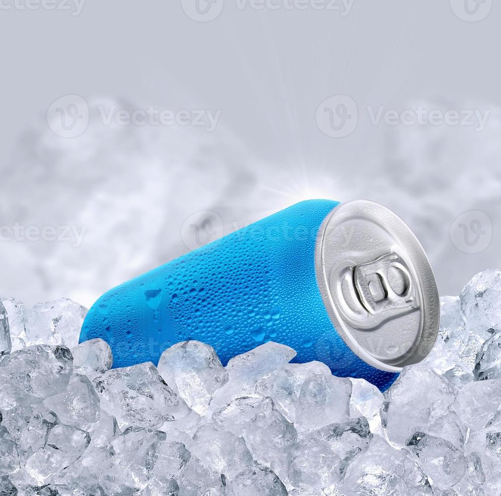 Aluminum Tin Can with ice cubes. 3d render photo
