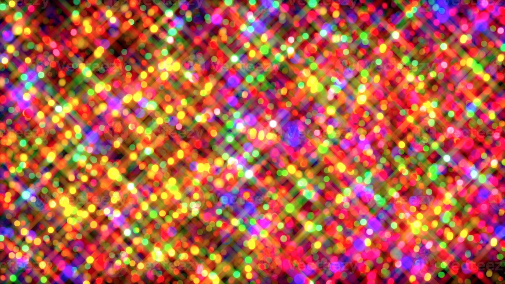 A composite image of vibrant festive Christmas bokeh light particles in a retro style with light lens flare glint background. photo