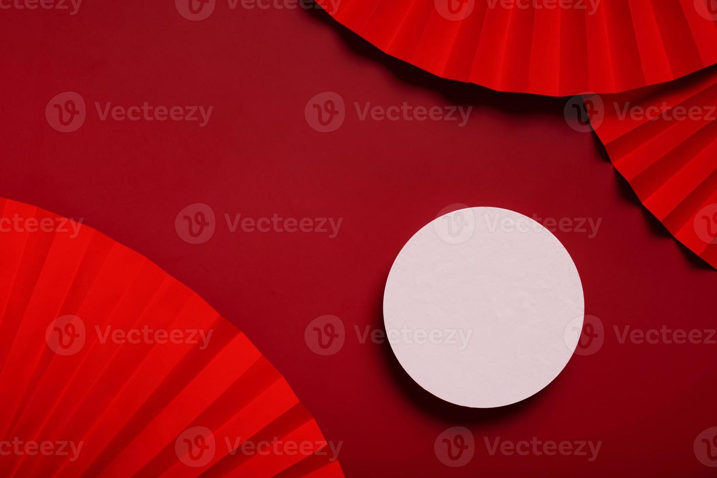 Mock up podium round stage or pedestal and paper art Chinese new year symbol top view photo