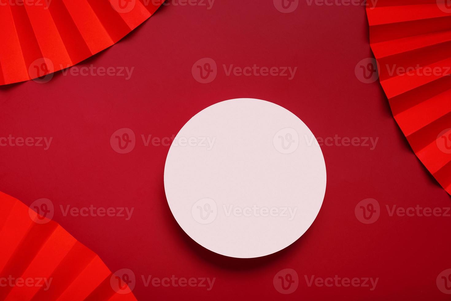 Mock up podium round stage or pedestal and paper art Chinese new year symbol top view photo