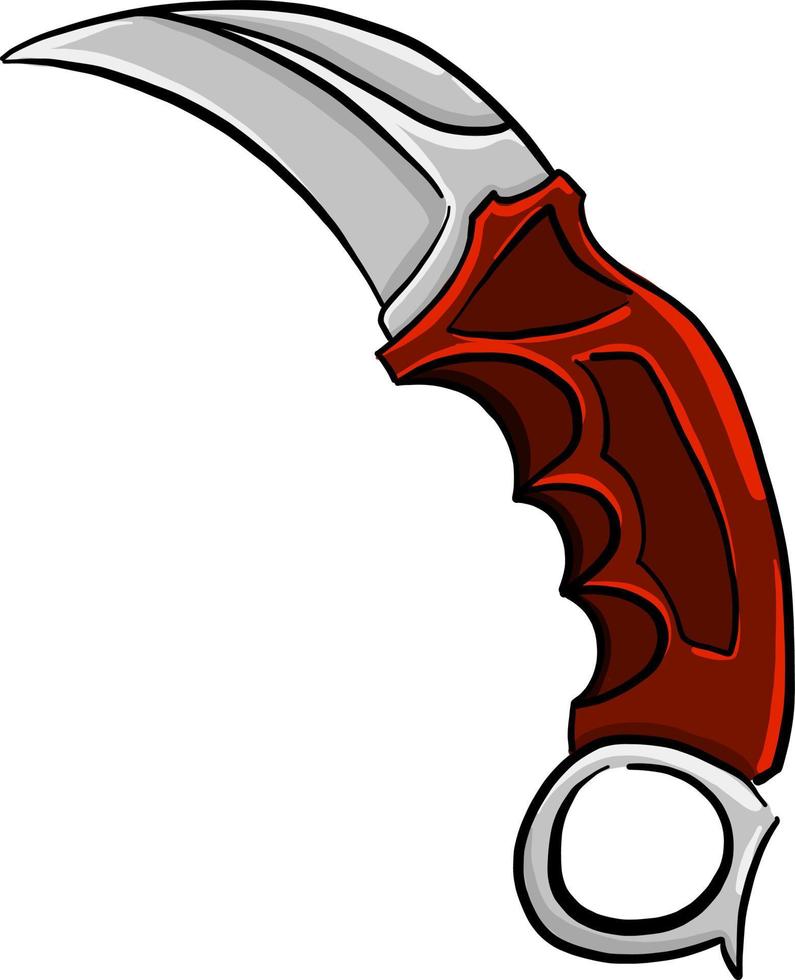 cuchillo de karambit rojo , ilustración, vector sobre fondo blanco