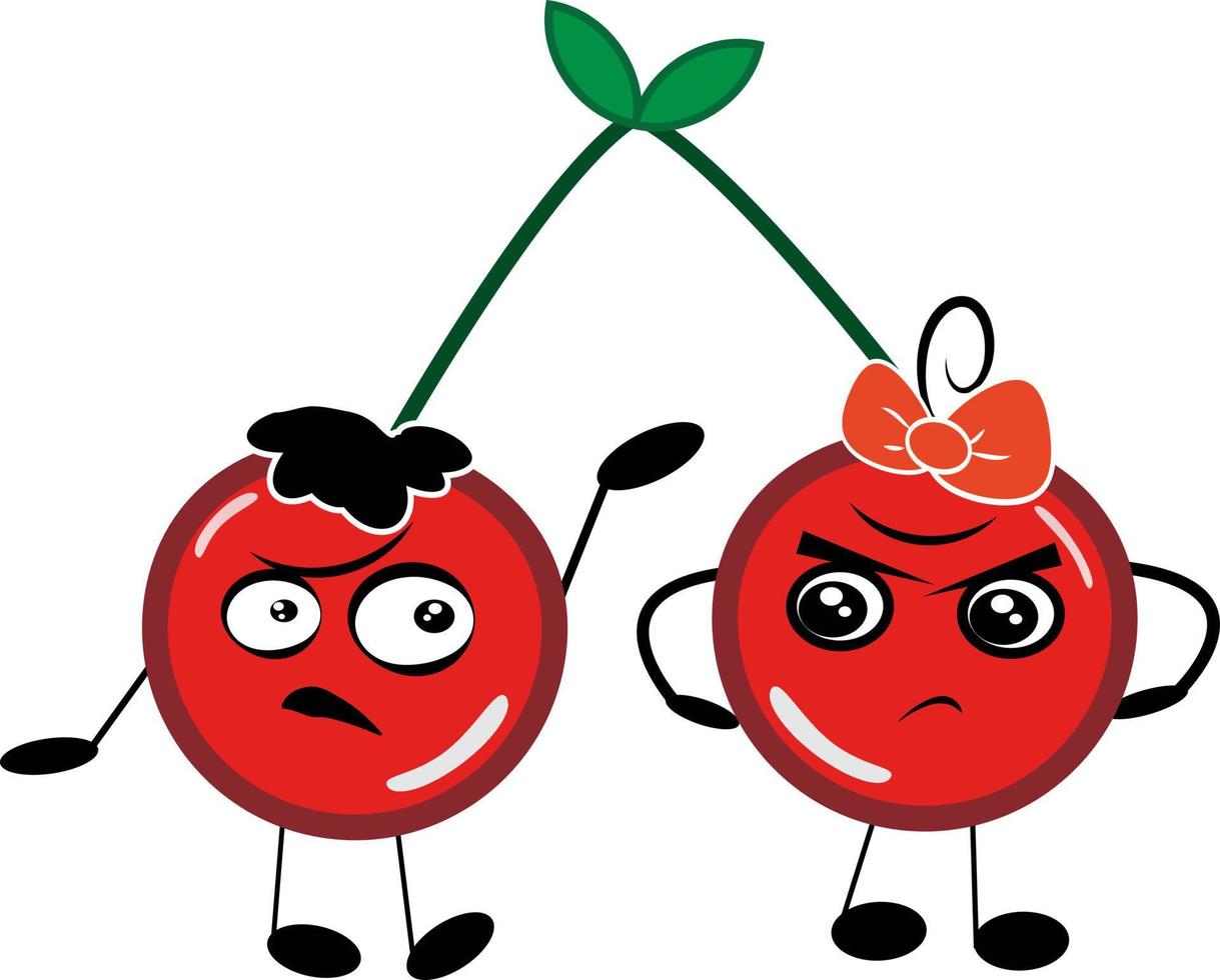 Cherries in conflict, illustration, vector on a white background.