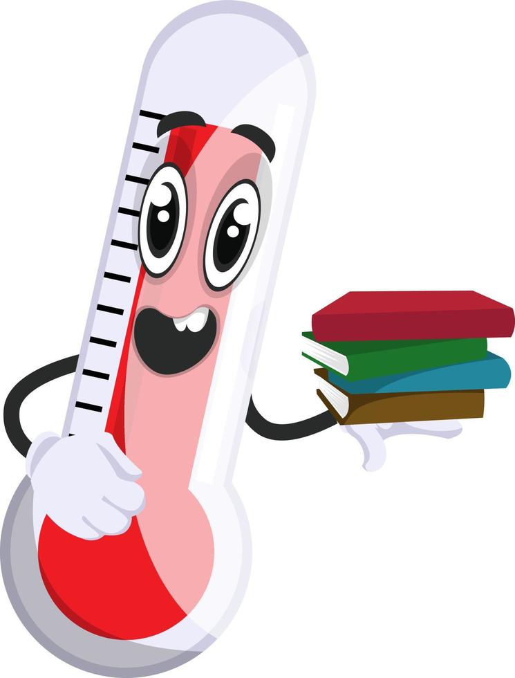 Thermometer with books, illustration, vector on white background.