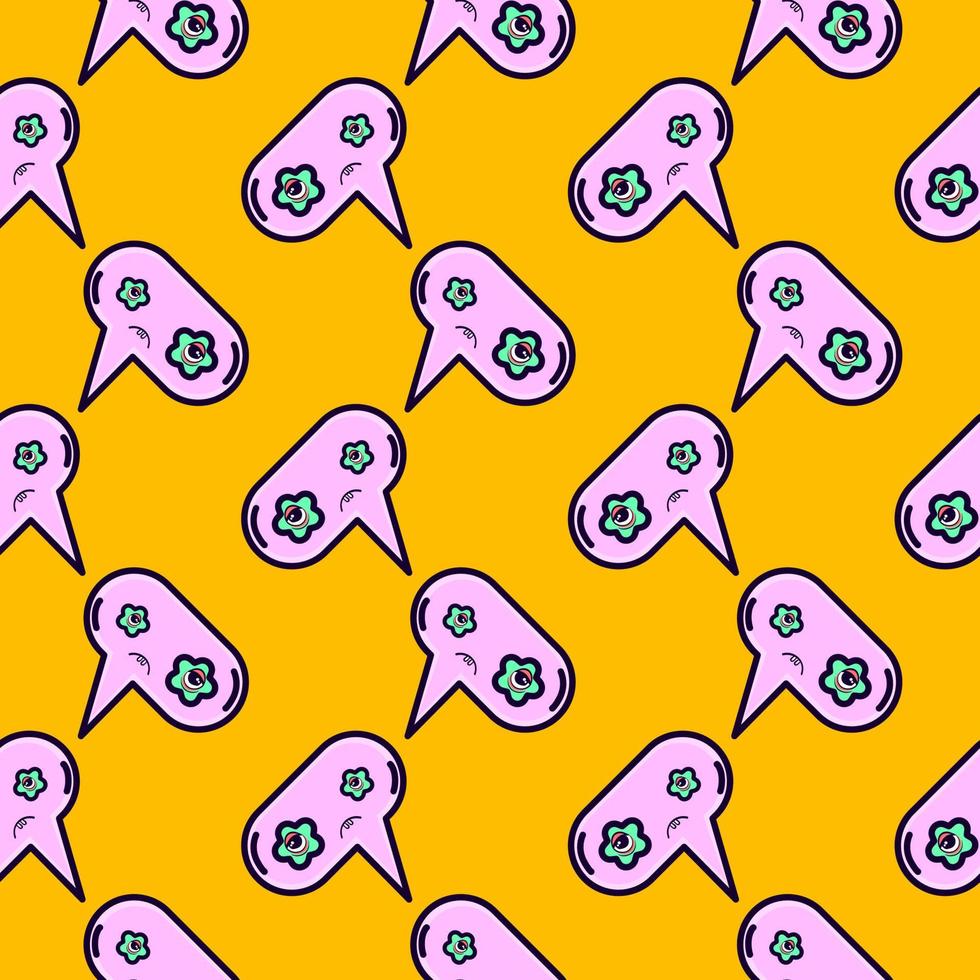 Tired conversation bubble, seamless pattern on yellow background. vector