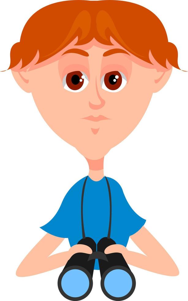 Boy with blue shirt, illustration, vector on white background.