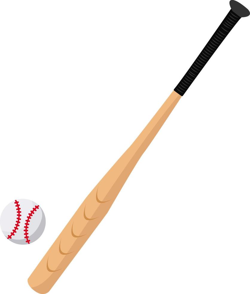 Baseball bat with a ball, illustration, vector on white background