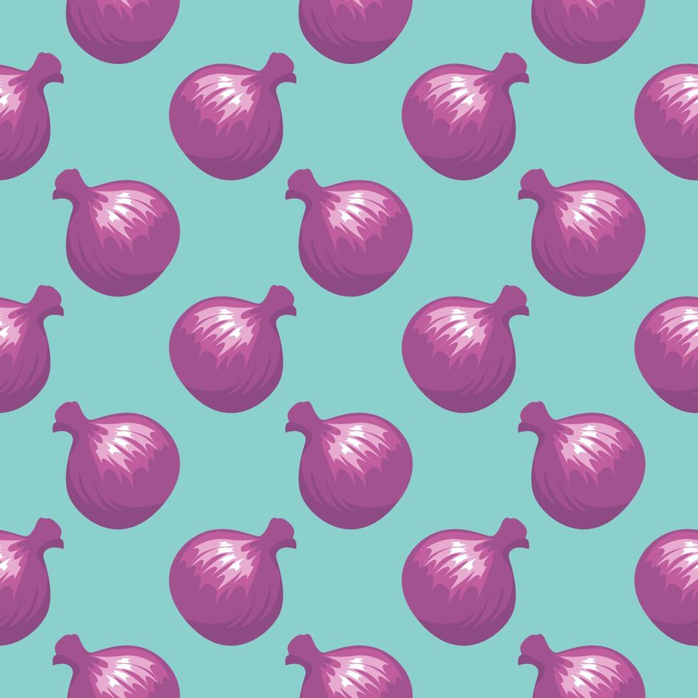 Violet onions,seamless pattern on blue background. vector