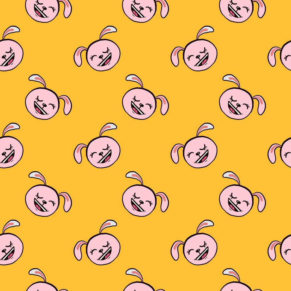 Little bunny laughing,seamless pattern on yellow background. vector
