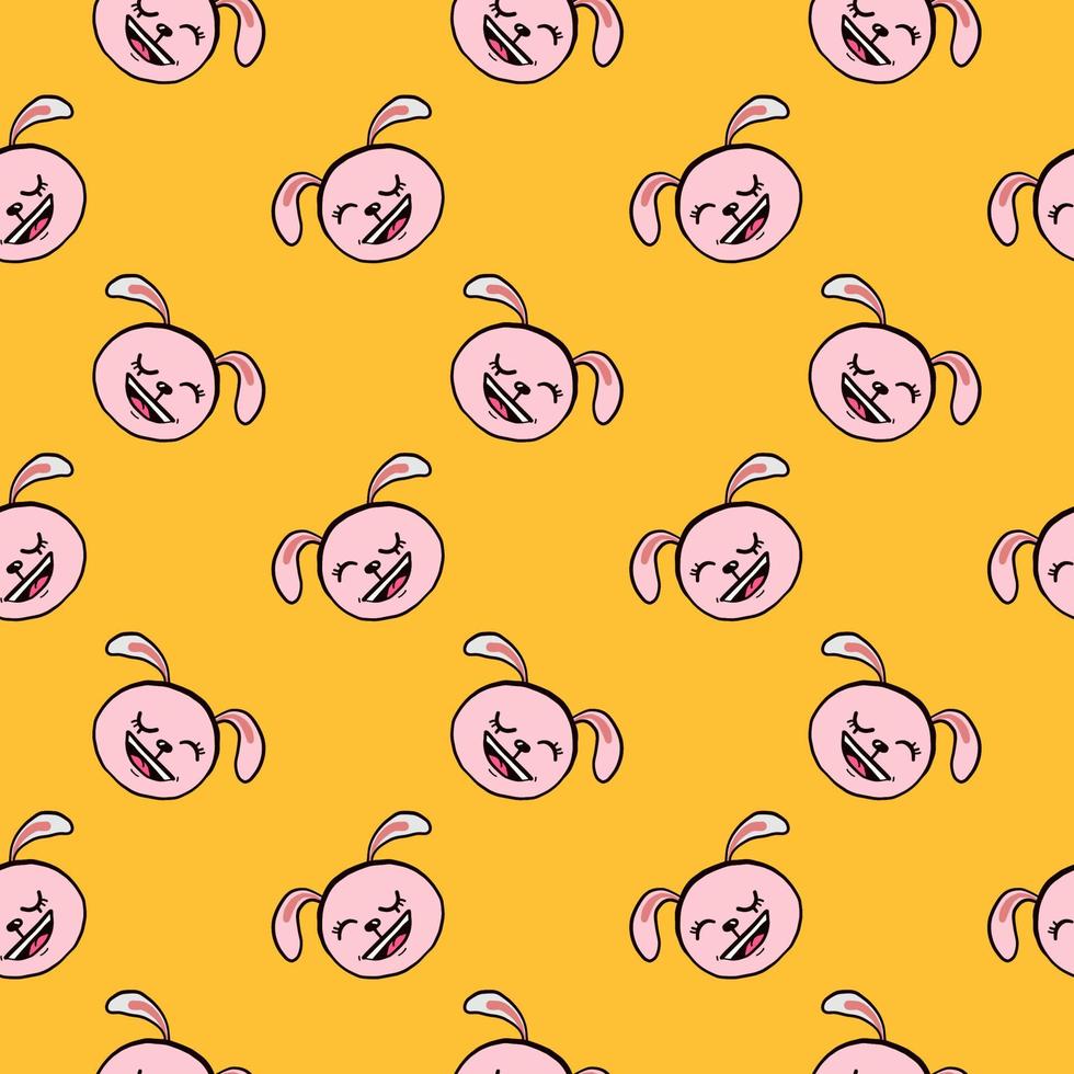 Little bunny laughing,seamless pattern on yellow background. vector