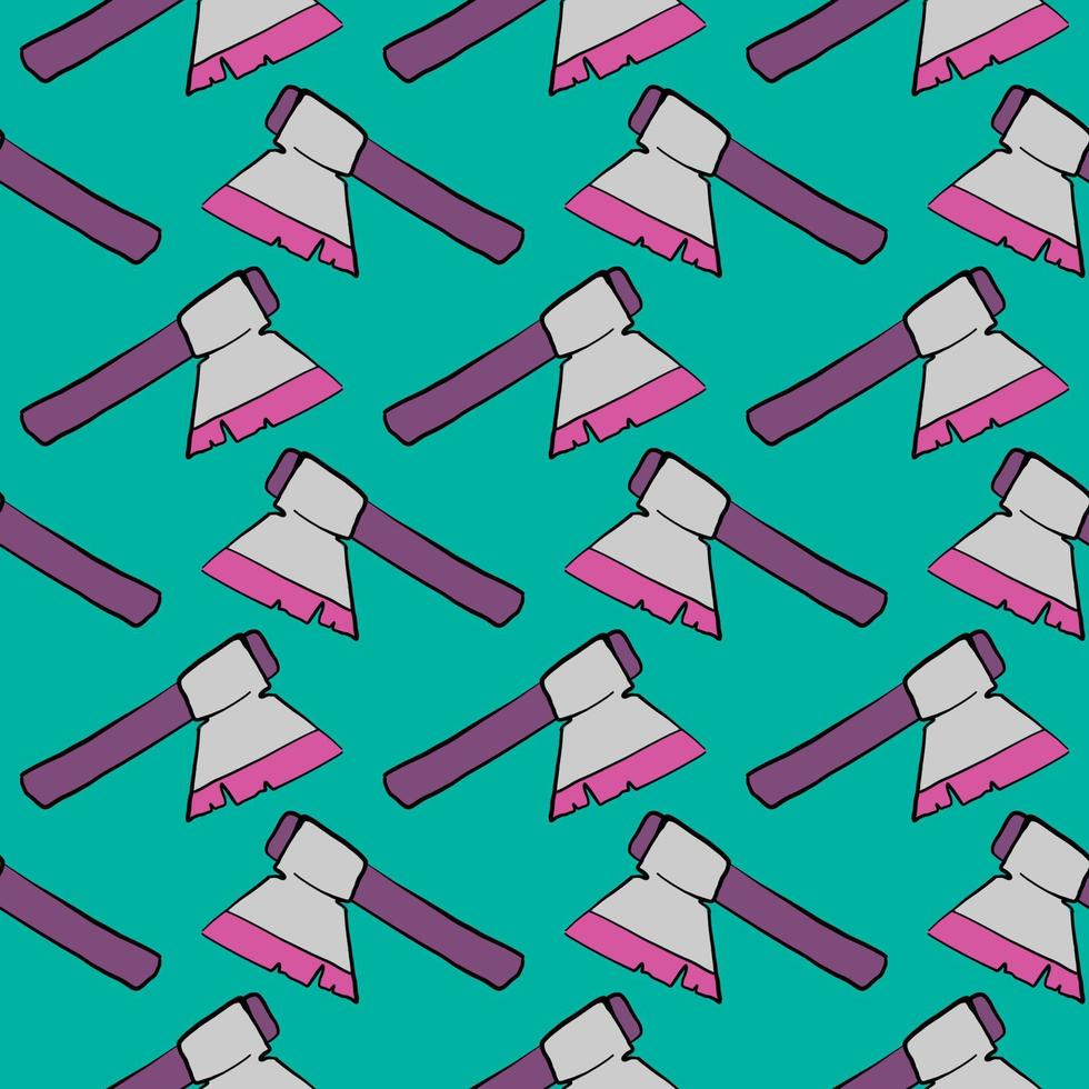 Purple axe ,seamless pattern on cyan background. vector