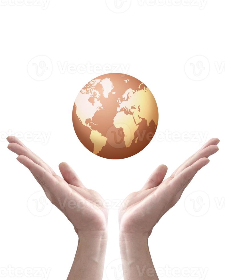 earth globe in hands isolated on white photo