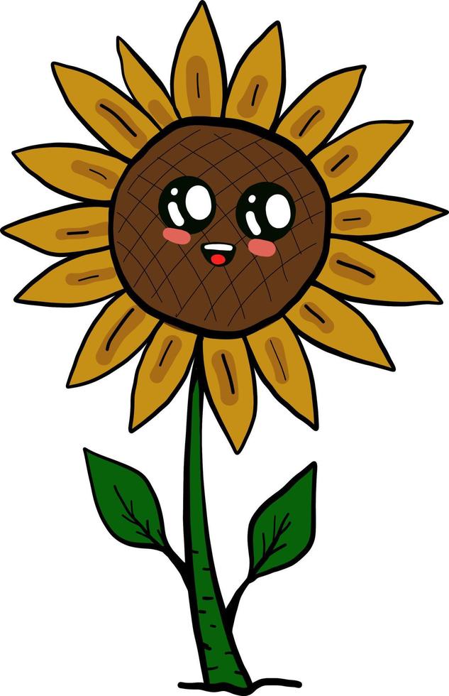 Happy sunflower, illustration, vector on a white background.