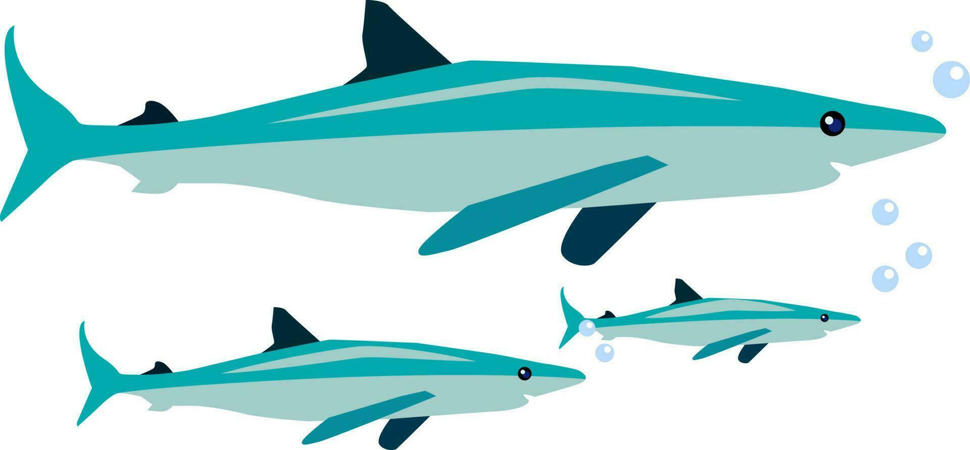 tiburones bajo el mar, ilustración, vector sobre fondo blanco.