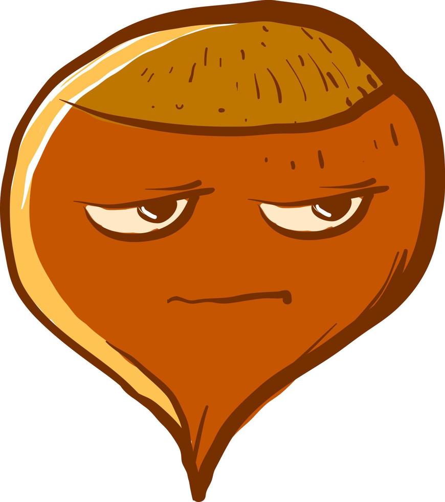 Hazelnut in bad mood, illustration, vector on white background.