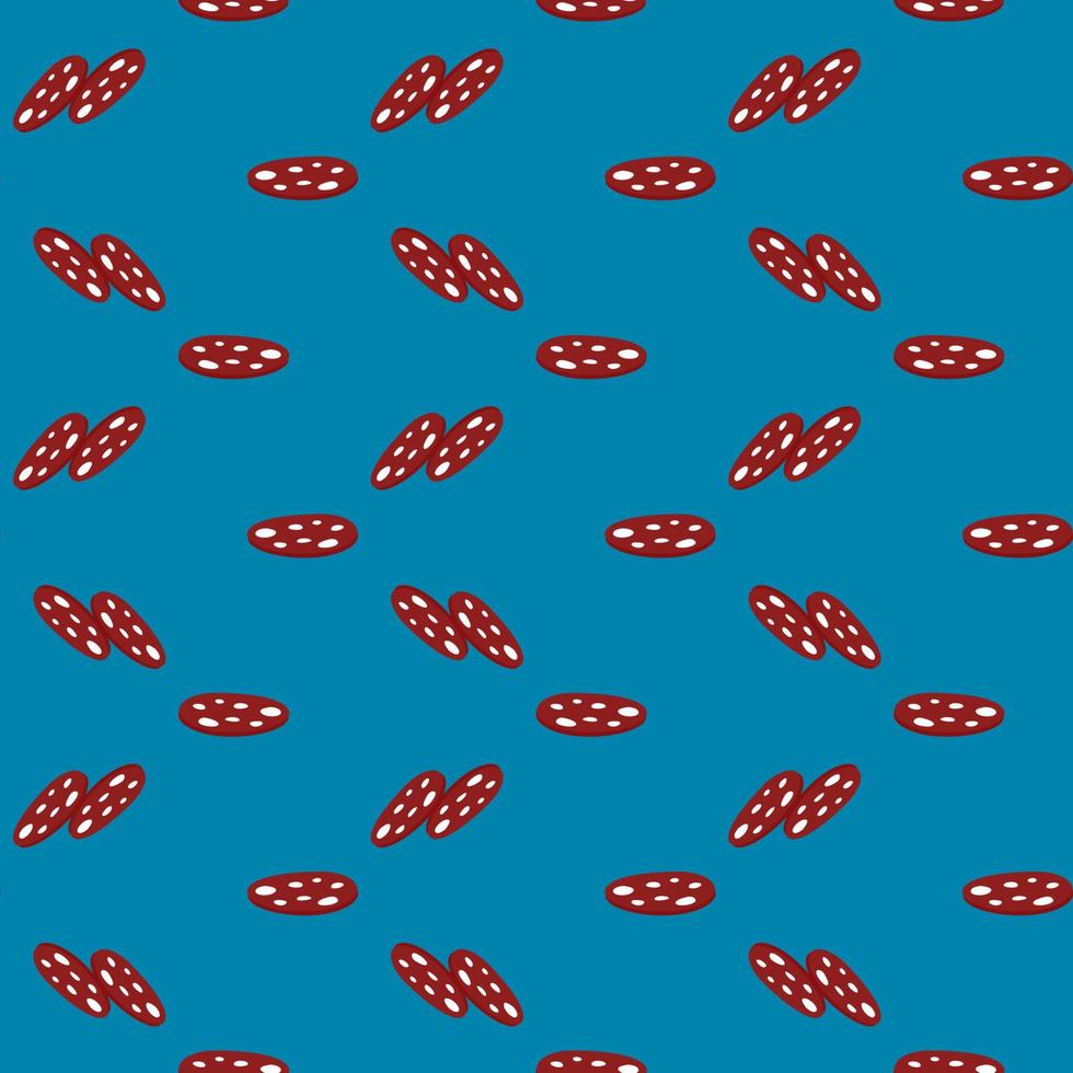 Sausage slices , seamless pattern on a blue background. vector
