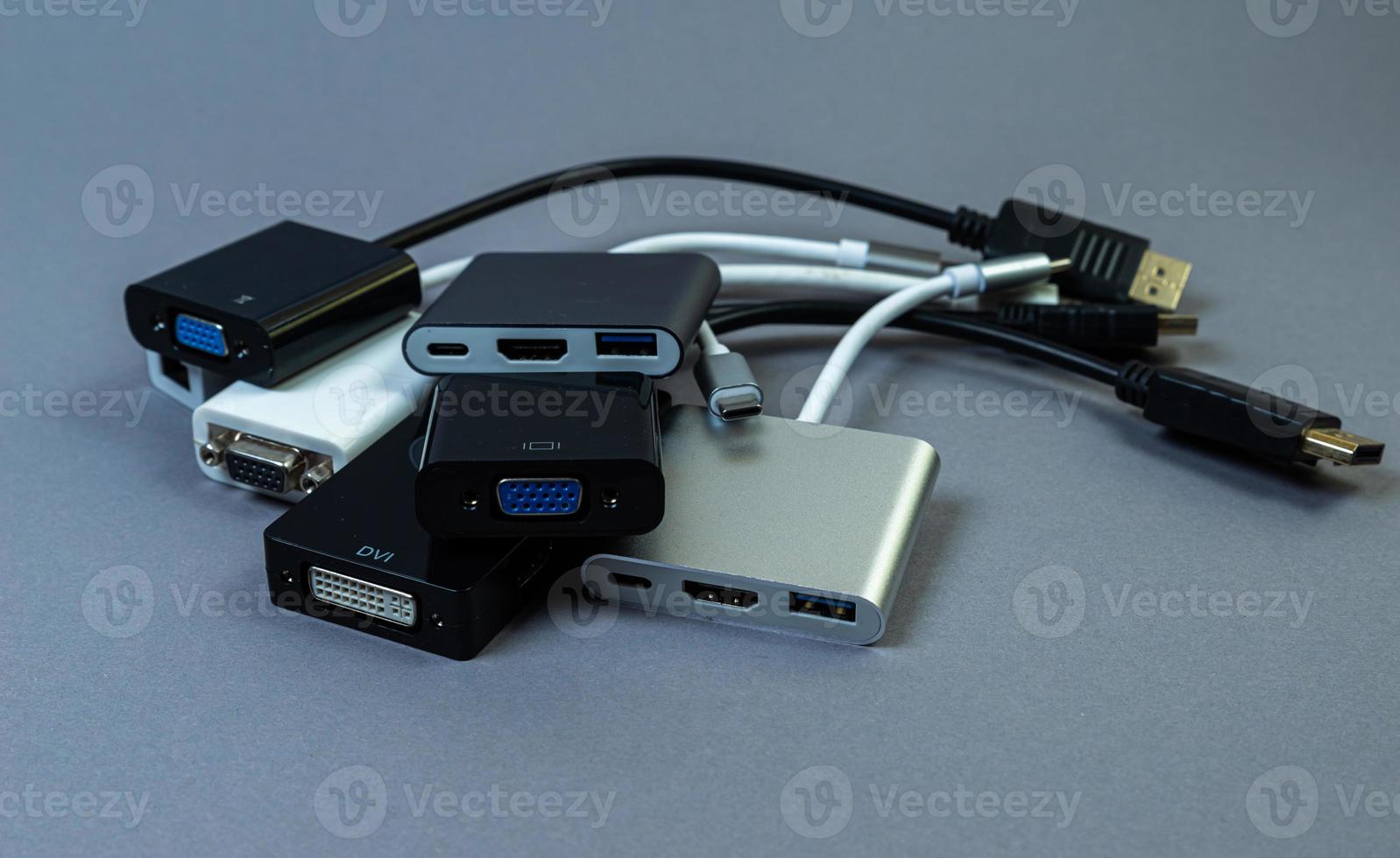 various converter cables adapters for computers and smartphones photo