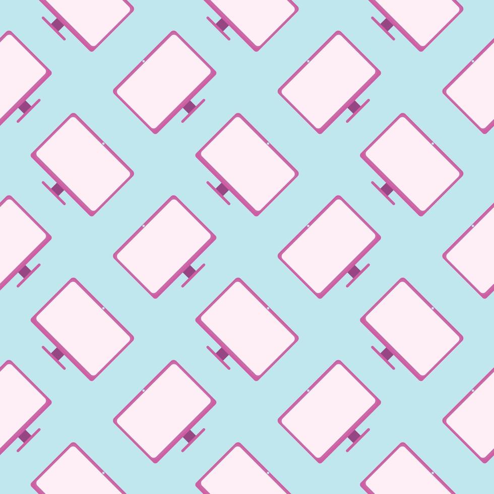 Purple monitor,seamless pattern on light blue background. vector