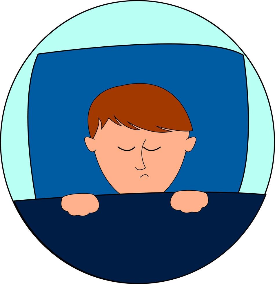 Boy sleeping in bed, illustration, vector on white background