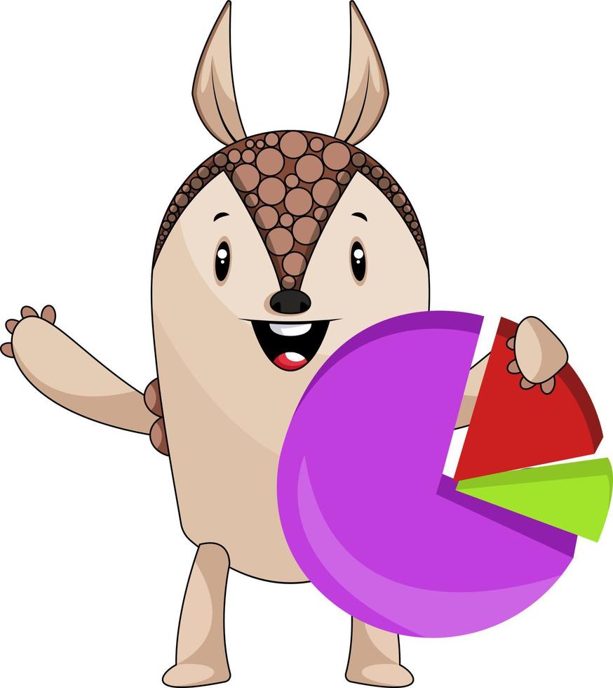 Armadillo doing analytics, illustration, vector on white background.