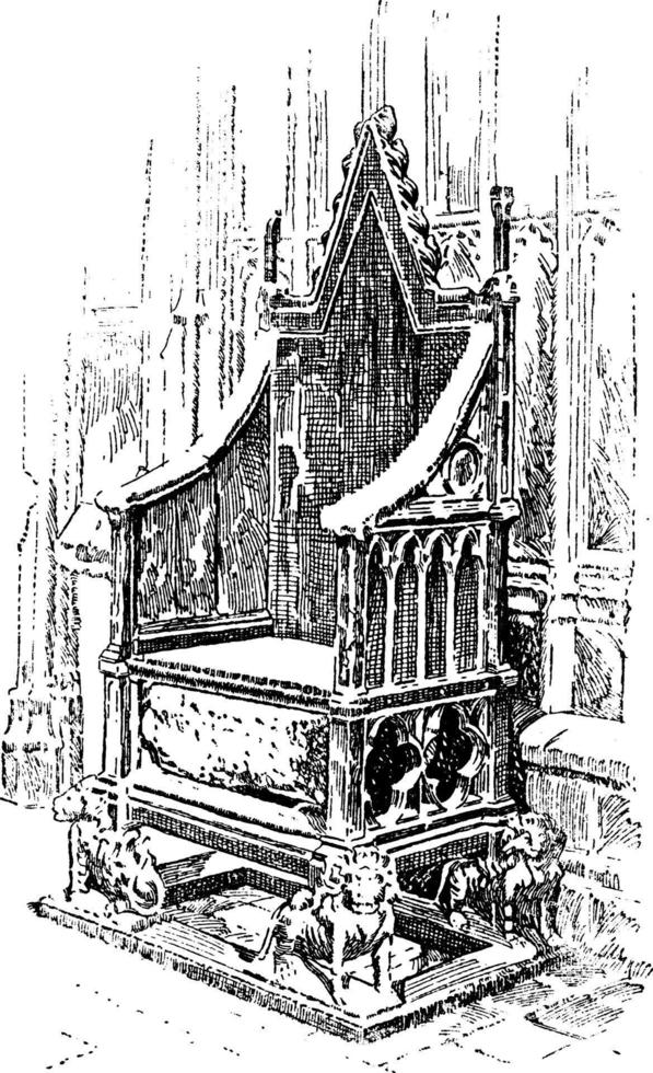 Coronation Chair in Westminster Abbey, vintage illustration. vector