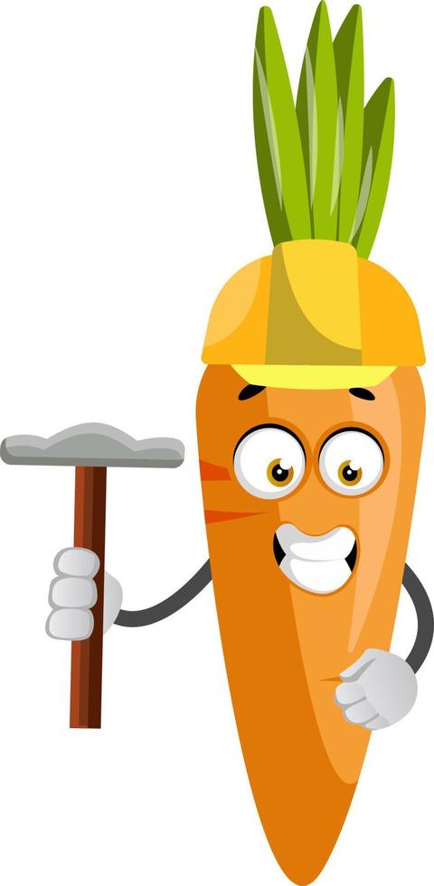 Carrot with hammer, illustration, vector on white background.