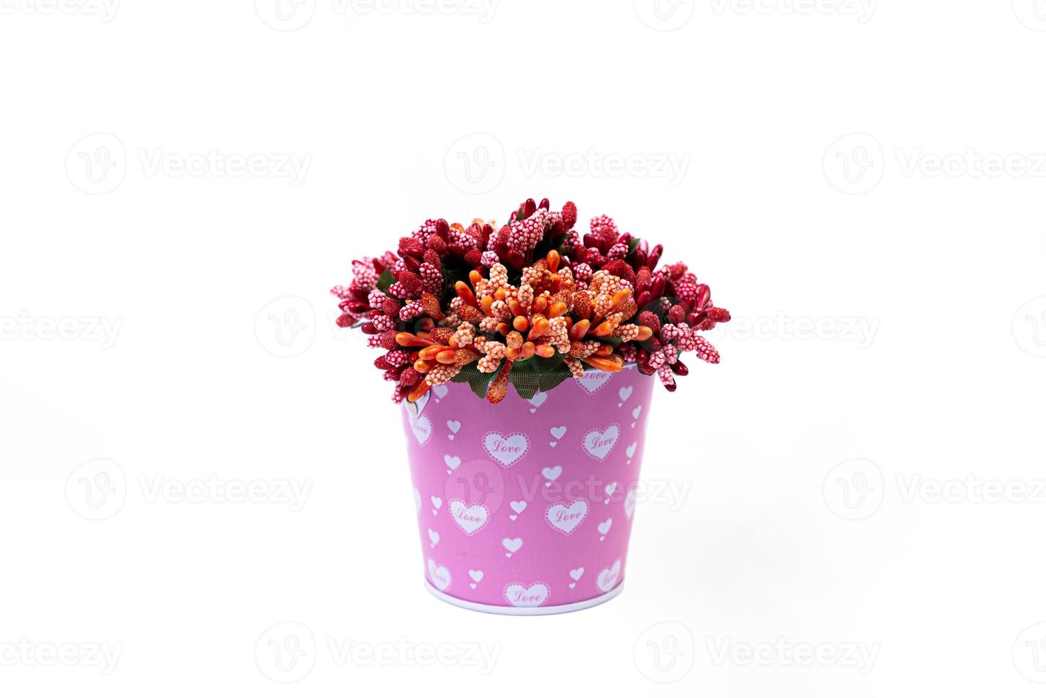 aluminum ice bucket laid in wait for use. stainless multi-colored bucket with green blue flowers photo