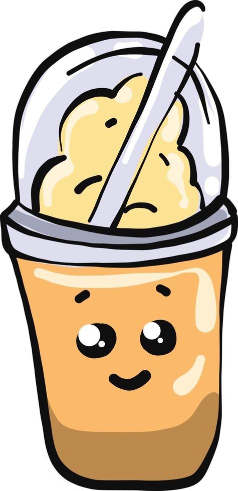 Smoothie cup with a face, illustration, vector on a white background.
