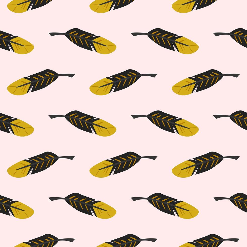 Small feathers , seamless pattern on a baby pink background. vector