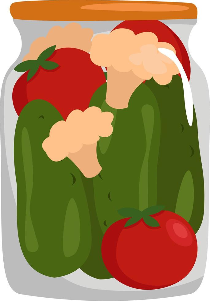 Mixed pickle salad, illustration, vector on white background.
