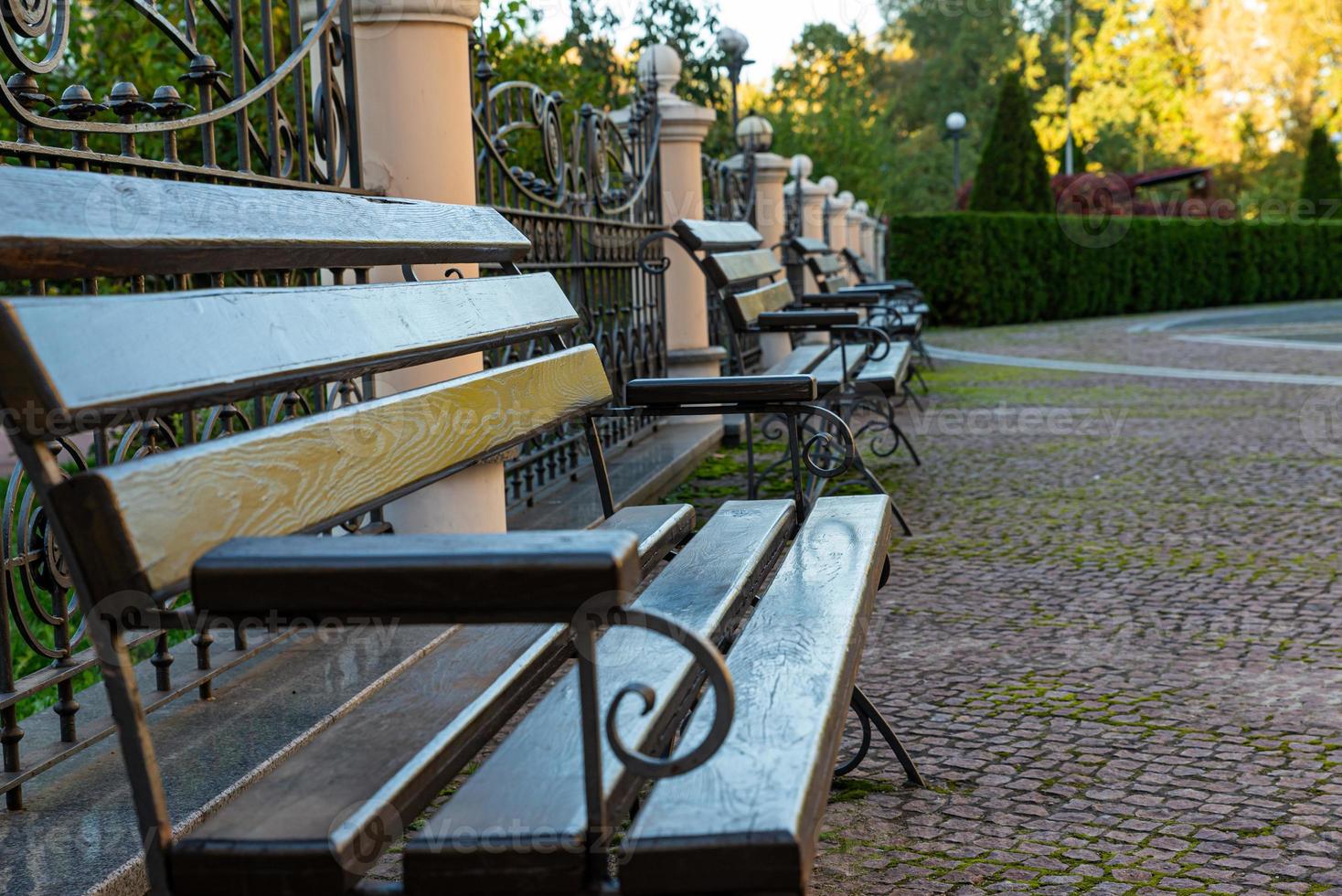 romantic bench in a quiet Park in summer photo