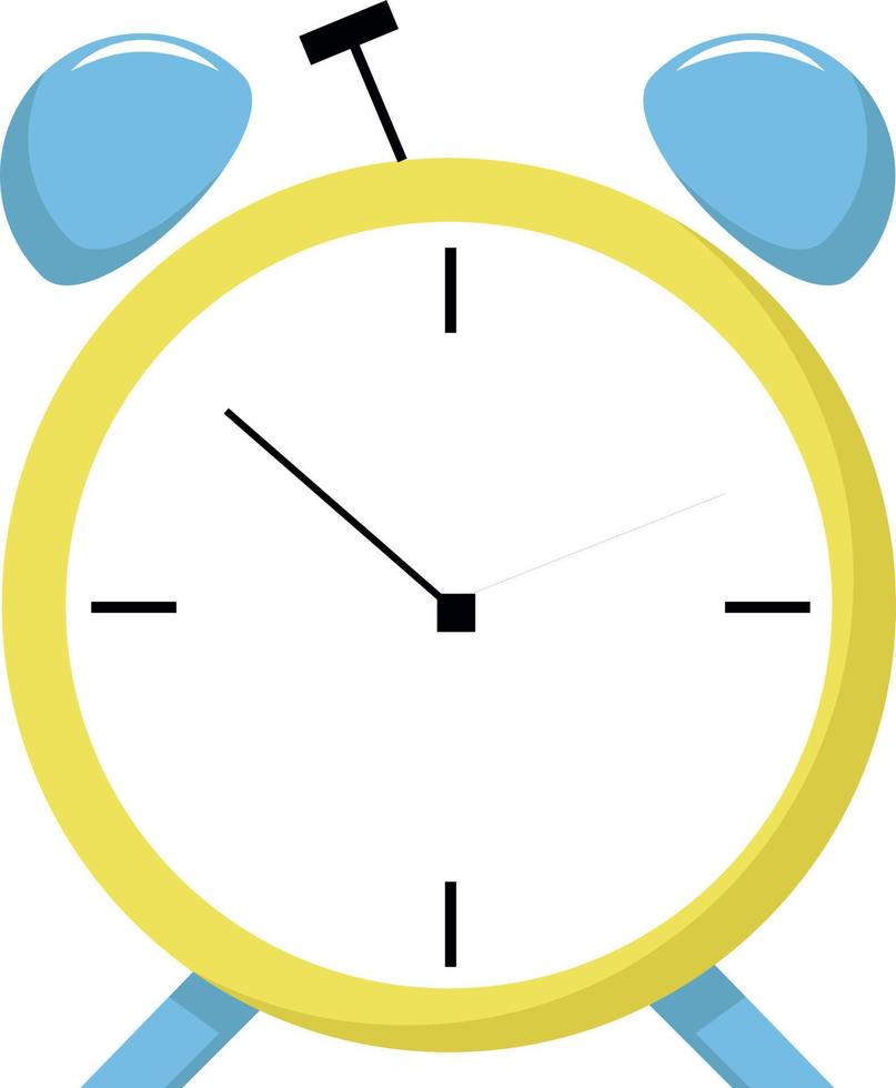 Yellow clock, illustration, vector on white background.