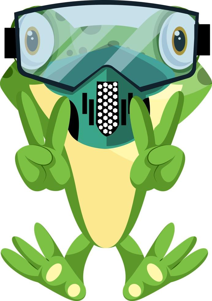 Cheerful frog diving with a diving mask, illustration, vector on white background.