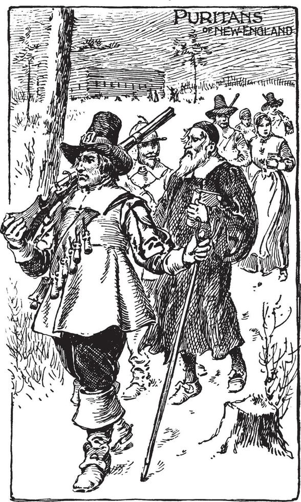Puritans, vintage illustration vector