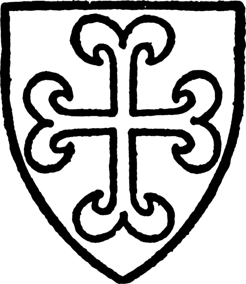 willoughby dio a luz a gulles una cruz de corteza de molino de plata, grabado antiguo. vector