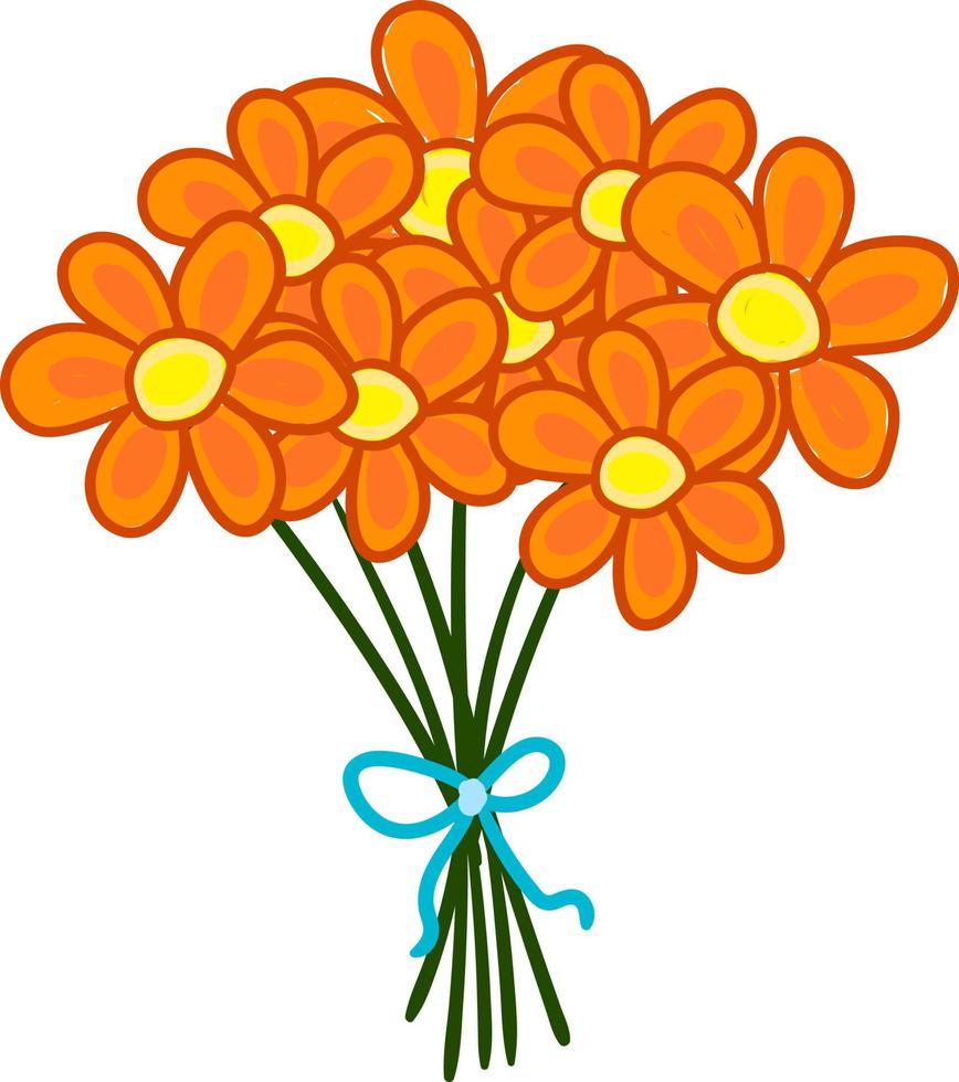 Ramo de flores naranjas, ilustración, vector sobre fondo blanco.