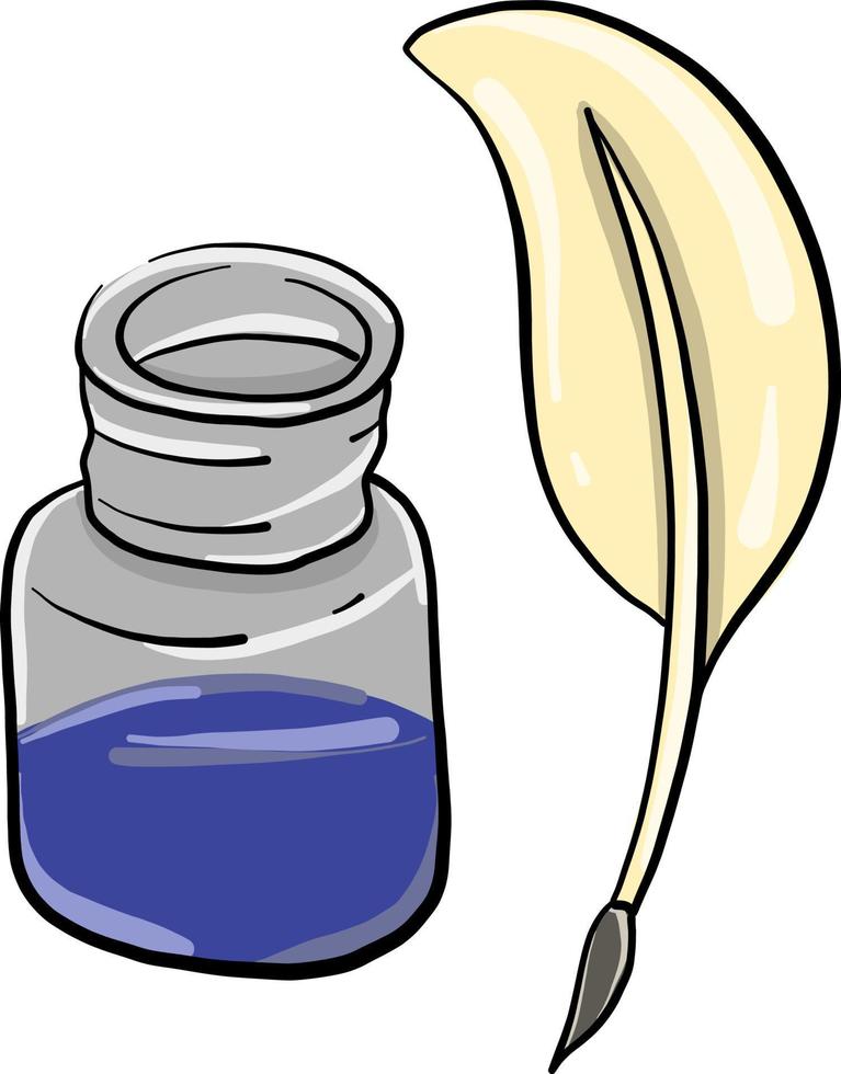 Ink with feather, illustration, vector on white background