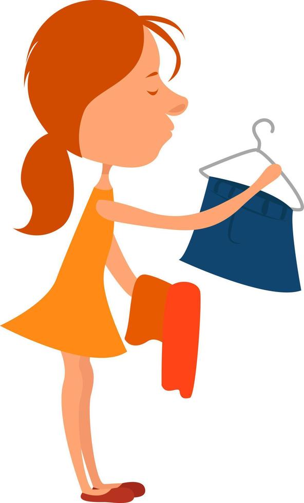 Girl choosing clothes, illustration, vector on white background