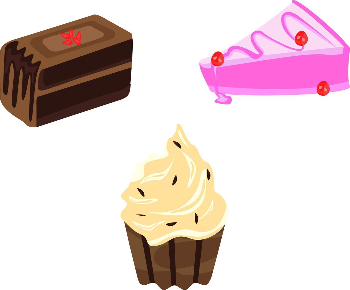 pasteles dulces, ilustración, vector sobre fondo blanco