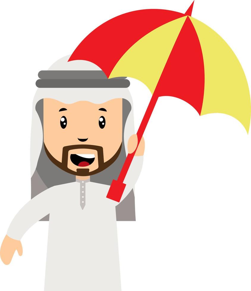 Arab men with umbrella, illustration, vector on white background.