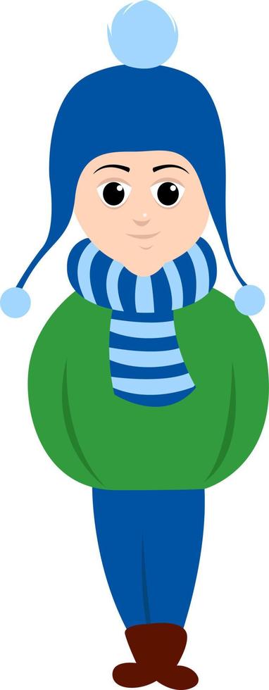 niño con sombrero de invierno, ilustración, vector sobre fondo blanco.